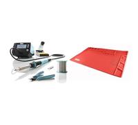 Weller WE 1010 (T0053298390) Kit éducatif 70 W/230 V Station de soudage numérique 1 canal avec 2 pointes de soudure & WLACCWSM1-02 Tapis Poste De Travail A Souder En Silicone De Grand Taille En Rouge