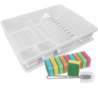 WELLGRO Égouttoir en plastique avec brosse de nettoyage et 10 éponges - 44x35x9 cm (LxlxH) - Bac Égouttoir Égouttoir pour évier Europe