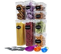 WELLGRO Lot de 8 boîtes de conservation avec étiquettes, stylo craie et cuillères doseuses