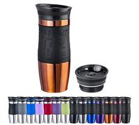 WELLGRO Mug isotherme 400 ml + 1 couvercle supplémentaire,Acier inoxydable,Poignée en silicone Soft Touch,Sans BPA,Tasse à café à emporter partout,Couleur : cuivre métallique