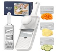 Wellhaus Broyeur de légumes - Mandoline 3 en 1 avec 3 lames en acier inoxydable, râpe et trancheuse de chou pour concombres carottes oignons, vagues tranchées et fines bandes, protection des doigts