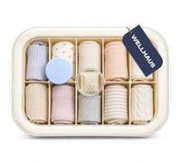 WELLHAUS Organiseur de tiroir avec compartiments - Insert de tiroir pliable pour sous-vêtements, chaussettes, soutiens-gorge et accessoires, boîte de rangement pour armoire et commode, beige