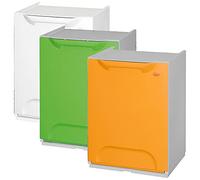 Wellhome ECO-LOGICO Lot de 3 poubelles de recyclage en polypropylène couleur vert, jaune et blanc, avec réservoir à l'intérieur, 47 x 34 x 29 cm. C/U