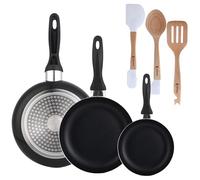 Wellhome Lot de 3 poêles 16/20/24 en aluminium pressé + lot de 3 ustensiles de cuisine en silicone et bois