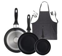 Wellhome Lot de 3 poêles 16/20/24 en aluminium pressé + tablier de cuisine gris foncé, 100% coton, 75 x 80 cm