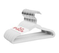 Wellong Cintres en Velours pour Kids 35cm antidérapant et Peu encombrant | Lot de 32 cintres Blanc pour enfants, avec rainures au niveau des épaules et crochets pivotants à 360°
