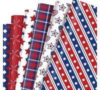 Welpurch Lot de 12 feuilles de papier cadeau patriotique, 50,8 x 68,6 cm, 4 juillet, motif baseball, pour décoration de fête