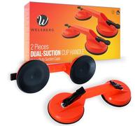 Welsberg 2x Double Poignée Ventouse capacité de levage de 100kg, Ventouse Sous Vide avec Antidérapant Poignée pour Transporter des Vitres, Carrelage, Stratifié, orange