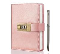 WEMATE Journal A6 avec Serrure - Agenda Vintage en Cuir PU, Stylo et Boîte Cadeau - Parfait pour les Hommes et les Femmes - 4.3X 6.18 Pouces en Or Rose, Gardez vos Secrets en Sécurité