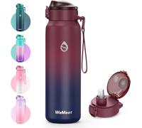 WEMEET Gourde en acier inoxydable 1 litre Paille amovible Double paroi Travail en plein air Enfants École ROUGE NOIR