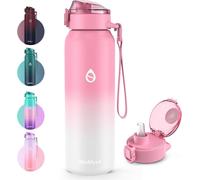 WEMEET Gourde en acier inoxydable avec paille amovible 1000ML anti-fuite double paroi Tritan couvercle pour le travail en plein air enfants école