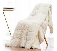 Wemore Couverture lestée à Poils Longs en Fausse Fourrure à Poils Longs, Confortable et Moelleuse pour Adulte, 6,8 kg, Couverture Lourde en Sherpa pour lit ou canapé, Blanc crème, 122 x 183 cm