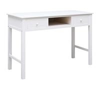 WEMYUFURN Bureau classique en bois blanc 110 x 45 x 76 cm en bois de paulownia et peuplier avec 2 tiroirs et compartiment ouvert, polyvalent comme table console, bureau d'ordinateur ou table d'appoint