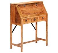 WEMYUFURN Bureau en bois massif d'acacia 90 × 40 × 107 cm avec 4 tiroirs, plateau d'écriture extensible et bibliothèque, style vintage, secrétaire, déjà monté