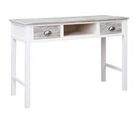 WEMYUFURN Bureau vintage en bois gris 110 x 45 x 76 cm avec 2 tiroirs et compartiment ouvert, bois de paulownia et de peuplier, utilisable comme bureau d'ordinateur, table console ou table d'appoint