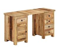 WEMYUFURN Bureau vintage en bois massif de mangue, 140 x 50 x 77 cm, avec plateau amovible, 5 tiroirs et 1 armoire, bureau en bois stable de style rétro, polyvalent en tant que deux