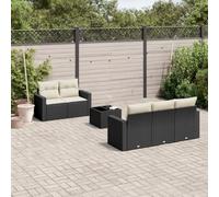 WEMYUFURN Ensemble de canapé de jardin 6 pièces en polyrotin avec table en verre, ensemble de jardin modulaire imperméable, coussin d'assise avec housse amovible, espace de rangement sous l'assise