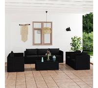 WEMYUFURN Ensemble salon de jardin de 9 pièces avec coussins en polyrotin noir, ensemble de meubles d'extérieur pour terrasse, jardin et balcon - Résistant aux intempéries - Confortable
