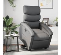 WEMYUFURN Fauteuil de relaxation électrique avec aide au lever et fonction de couchage en cuir synthétique gris, fauteuil TV confortable avec poche latérale, cadre stable en bois et métal, automatique