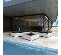 WEMYUFURN Salon de jardin 6 pièces avec coussins en polyrotin blanc, ensemble de sièges d'extérieur, salon de terrasse, salon de jardin, salon de jardin - Résistant aux intempéries, confortable - Pour