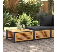 WEMYUFURN Table d'extérieur en bois avec tabouret en bois d'acacia massif, table de jardin, terrasse, en bois massif avec housse de coussin amovible, cadre en acier revêtu par pulvérisation, design