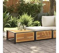 WEMYUFURN Table d'extérieur en bois d'acacia massif avec tabouret, table de jardin avec coussin d'assise et housse amovible, cadre en acier revêtu par pulvérisation, design modulaire pour terrasse et