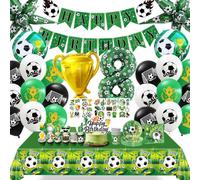 WENAUANG 102 Pièces Decoration Anniversaire Vaisselle Foot 6/7/8/9/10, Kit Anniversaire Football, Ballon, Assiette Nappe avec Bannière Happy Birthday