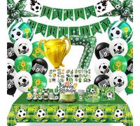 WENAUANG 102 Pièces Decoration Anniversaire Vaisselle Foot 6/7/8/9/10, Kit Anniversaire Football, Ballon, Assiette Nappe avec Bannière Happy Birthday