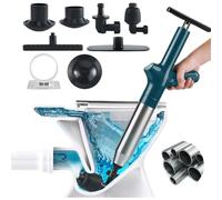 Wenbones Déboucheur Canalisation Haute Pression, Déboucheur Wc Air Comprimé avec 4 Différentes Ventouses, Piston de Toilette pour Déboucher les Toilettes, Baignoire, Drain de sol, Lavabo (bleu)