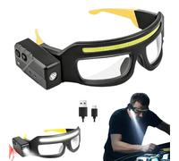 Wenbones Lunettes de protection LED avec feu de route, COB + faisceau concentré, portée 30-50m, détection gestuelle, IP55, pour course nuit pêche vélo (Jaune)