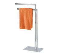 WENKO Porte-Serviettes sur Pied Recco, 2 Barres | Socle carré lesté | Accessoires de Salle de Bain, Acier chromé | 48 x 80,5 x 20 cm | Argent Brillant