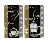WENKO Plaque de Recouvrement Universelle Mod. Arôme du Café, réglable en Hauteur pour Tout Type de cuisinière, Planche à découper et Protection Anti-éclaboussures, Verre, 30 x 52 cm, 2 pièces
