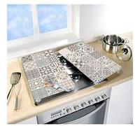 Wenko - 2 Couvre-plaques universel design Carreaux - 30 x 52 cm - Argent - Marbre Gris G