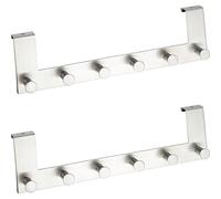 WENKO 2 Patères de Porte à Suspendre Celano | 12 Crochets de Porte pour Les Serviettes ou Les Manteaux | Fixation sans perçage | Epaisseur Porte 2cm Max | 2X 39x11x5,5 cm| Acier INOX satiné