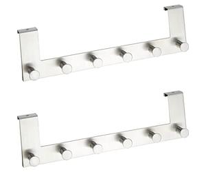 WENKO 2 Patères de Porte à Suspendre Celano | 12 Crochets de Porte pour Les Serviettes ou Les Manteaux | Fixation sans perçage | Epaisseur Porte 2cm Max | 2X 39x11x5,5 cm| Acier INOX satiné