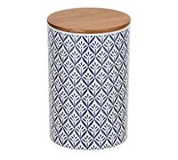 WENKO 54096100 Boîte de Rangement Lorca avec Couvercle en Bambou, Capacité : 1,45 L, Céramique, 12,5 x 18,5 x 12,5 cm, Bleu/Blanc