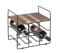 WENKO 71376800 Nori Casier à vin pour 6 Bouteilles en métal revêtu par pulvérisation avec étagère en Bois d'acacia certifié FSC, 30 x 27,5 x 24 cm, Marron/Noir