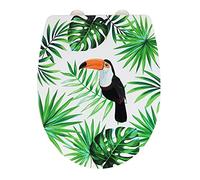 WENKO Abattant WC avec frein de chute, abattant WC original, lunette de WC clipsable, Premium Tucan, fixation inox, thermoplastique, fermeture silencieuse 36,5x45 cm, motif toucan/oiseau, multicolore