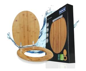 WENKO Abattant WC Bambusa | Lunettes WC Frein de Chute | Installation Rapide | Déclipsable pour Entretien Facile | Tampon Mural et Patin Anti Glisse | Bambou certifié FSC® | 34,5 x 40,5 cm | Bambou