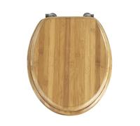 WENKO Abattant WC Bois Bambou | Lunette WC Fixation Acier INOX | Nettoyage Facile| Résistante à l'humidité et Non Poreuse grâce à Un Vernis Multiple | Certifié FSC® | 34 x 41,5 cm | Bambou