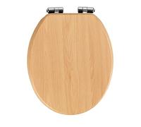 WENKO Abattant WC Buche Natur avec Frein de Chute | Lunette de Toilettes avec Frein de Chute | Fixation INOX | Installation Facile | Tampon Mural | Design Bois de hêtre | MDF | 35,5 x 42,5 cm | Bois