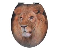 WENKO Abattant WC Lion avec motif 3D - Abattant WC avec système d'abaissement automatique, fixation hygiénique Fix-Clip en zinc moulé sous pression, MDF, 38 x 44.5 cm, Multicolore