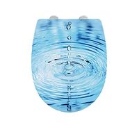 WENKO Abattant WC Original Goutte d'eau | Abattant WC avec Frein de Chute | Fixation Simple et Rapide en INOX Flix-Clip | Duroplast | 46,5X38,5x6 cm | Bleu
