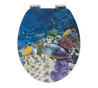 WENKO Abattant WC Poisson 3D - Abattant WC avec système d'abaissement automatique, fixation hygiénique Fix-Clip en zinc moulé sous pression, MDF, 38 x 44.5 cm, Multicolore