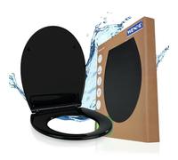 WENKO Abattant WC Premium avec Frein de Chute KOS | Abattant WC clipsable avec Fixation INOX | Nettoyage facile | Resistant à la casse et aux rayures | Thermoplastique | Forme ovale | 37x44 cm | Noir