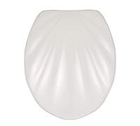 WENKO Abattant WC Premium Coquillage Easy-Close - couvercle de WC antibactérien, abaissement automatique, fixation Fix-Clip hygiénique en acier inox, Duroplast, 38 x 46 cm, Blanc