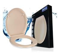 WENKO Abattant WC Premium Ottana Beige Easy-Close - Couvercle de WC antibactérien, abaissement Automatique, Fixation Fix-Clip hygiénique en Acier INOX, Duroplast, 37.5 x 44.5 cm, Beige