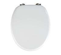 WENKO Abattant WC Valencia | Lunette Toilettes avec Fixation en Acier INOX | Lunette WC Facile à Nettoyer | Résistante à l'humidité |Forme Ovale | MDF | 37,5x43,5 cm | Blanc