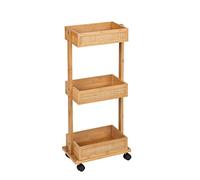 WENKO Allegre Chariot de Bain décoratif avec 3 Bonnets en Bambou de qualité supérieure et rotin tressé Style bohème Tendance, 4 roulettes et 2 Freins de stationnement, 18,5 x 71,5 x 32 cm, Naturel