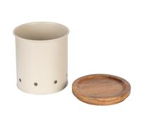 WENKO Aria Boîte de Rangement en métal avec Couvercle en Bois d'acacia perméable à l'air, diamètre 13,5 x 15 cm, Beige, métal revêtu par pulvérisation, crème, 1,6 l